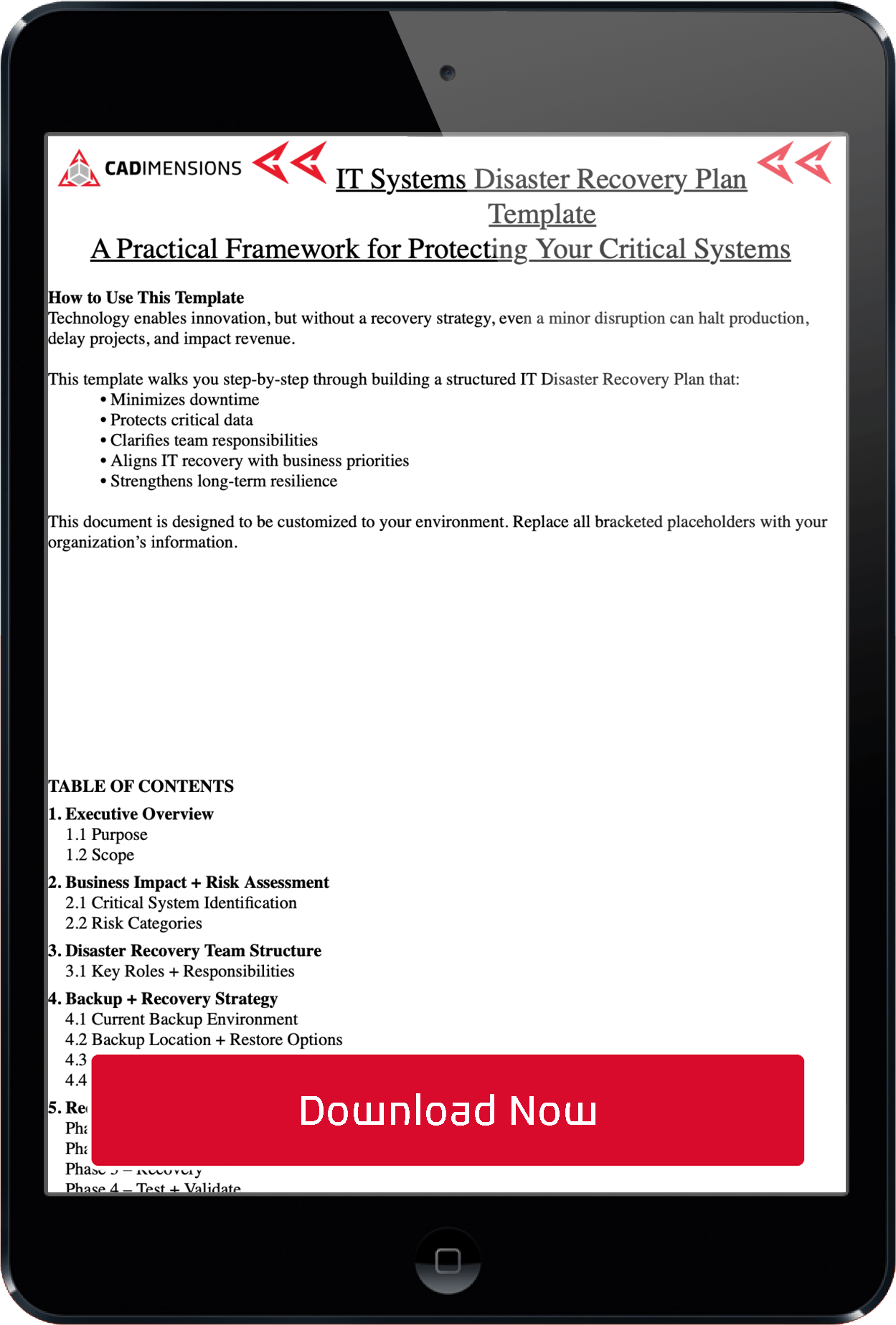 Free IT Disaster Recovery Plan Template | CADimensions